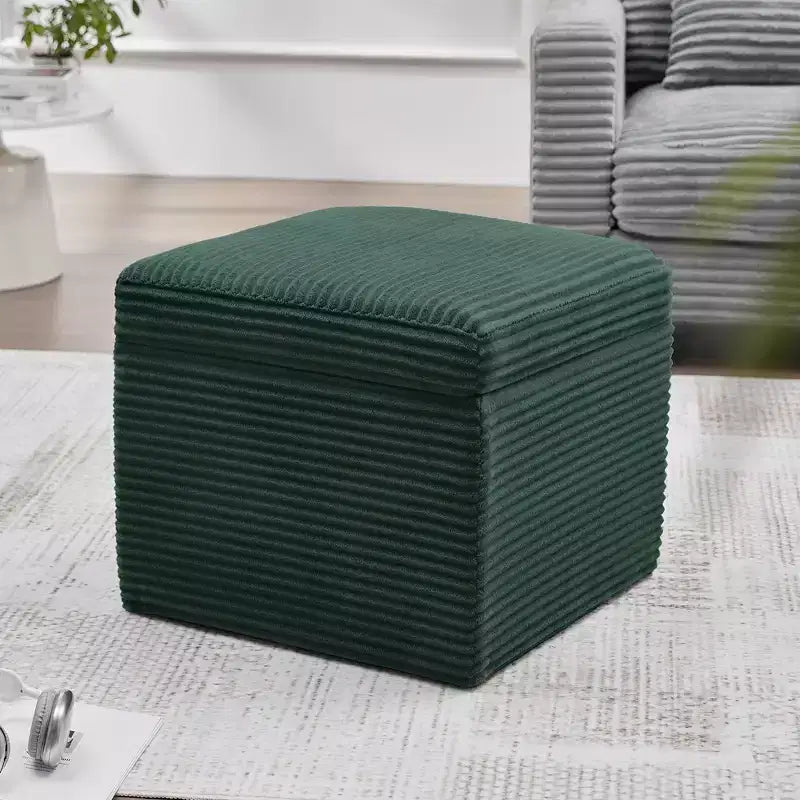 Pouffe de rangement carré en velours côtelé avec couvercle amovible, coussin en mousse, capacité de 113 kg