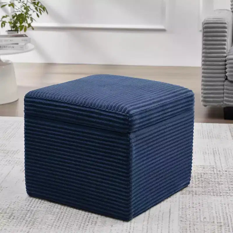 Pouffe de rangement carré en velours côtelé avec couvercle amovible, coussin en mousse, capacité de 113 kg
