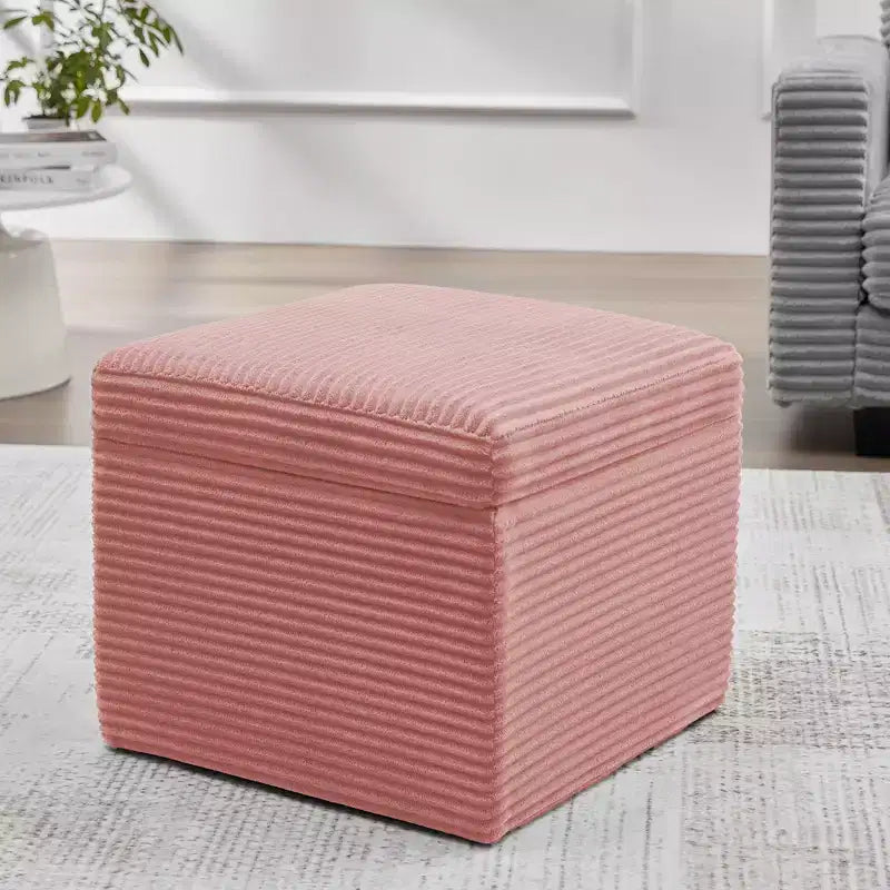 Pouffe de rangement carré en velours côtelé avec couvercle amovible, coussin en mousse, capacité de 113 kg