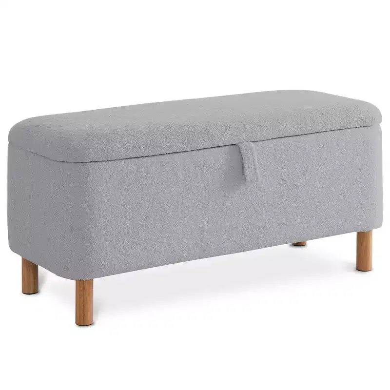 Banc de rangement ottoman avec couvercle relevable, en tissu bouclé, charnière hydraulique, pour chambre et entrée