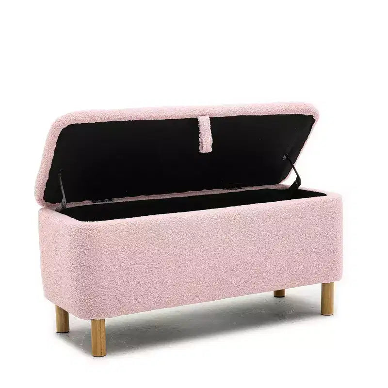 Banc de rangement ottoman avec couvercle relevable, en tissu bouclé, charnière hydraulique, pour chambre et entrée