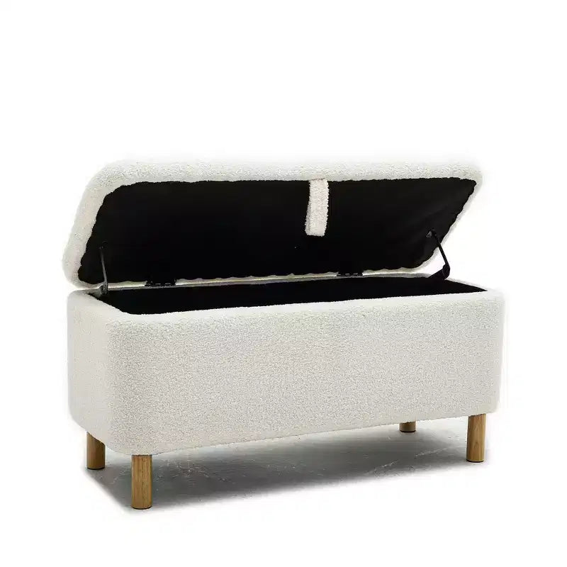 Banc de rangement ottoman avec couvercle relevable, en tissu bouclé, charnière hydraulique, pour chambre et entrée