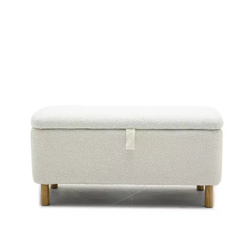 Banc de rangement ottoman avec couvercle relevable, en tissu bouclé, charnière hydraulique, pour chambre et entrée