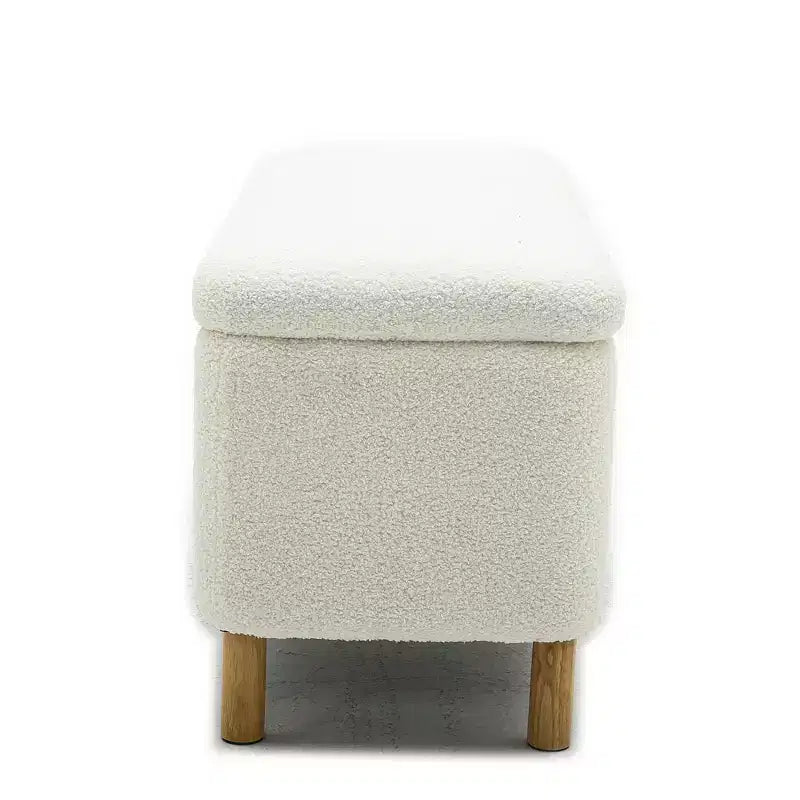 Banc de rangement ottoman avec couvercle relevable, en tissu bouclé, charnière hydraulique, pour chambre et entrée