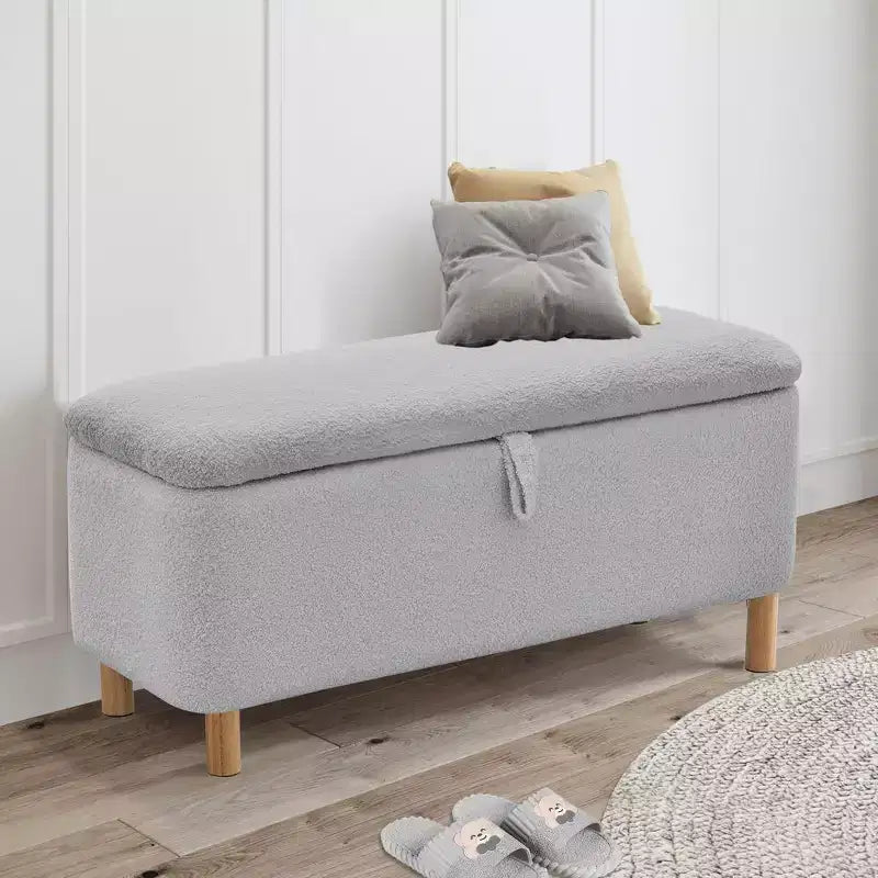 Banc de rangement ottoman avec couvercle relevable, en tissu bouclé, charnière hydraulique, pour chambre et entrée