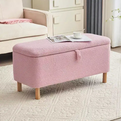 Banc de rangement ottoman avec couvercle relevable, en tissu bouclé, charnière hydraulique, pour chambre et entrée