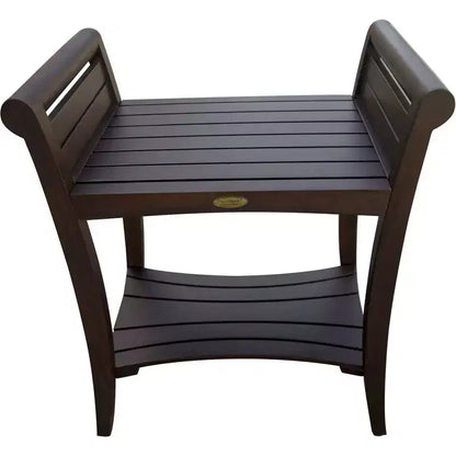 HomeRoots Rectangular Teak Shower Bench With Shelf And Handles In Brown Finish