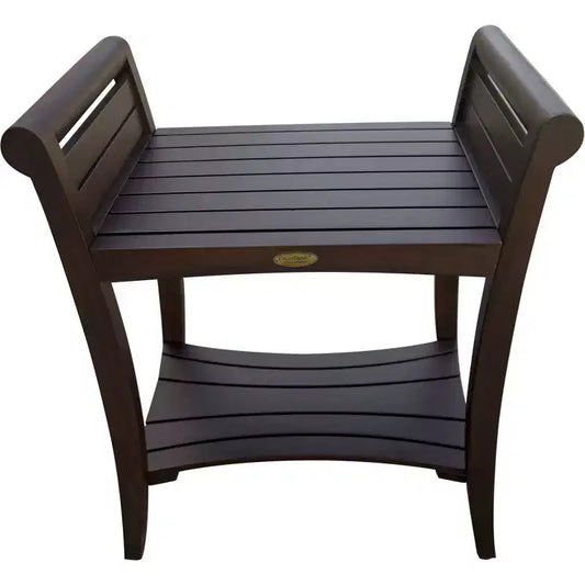 HomeRoots Rectangular Teak Shower Bench With Shelf And Handles In Brown Finish