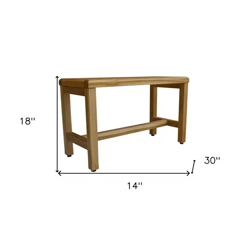 Banc de douche et extérieur rectangulaire compact en teck 30x14x18, étagère utilitaire, finition naturelle