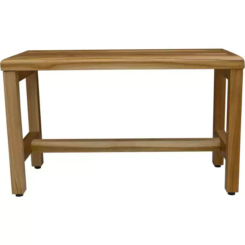 Banc de douche et extérieur rectangulaire compact en teck 30x14x18, étagère utilitaire, finition naturelle