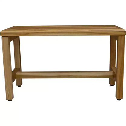 Banc de douche et extérieur rectangulaire compact en teck 30x14x18, étagère utilitaire, finition naturelle