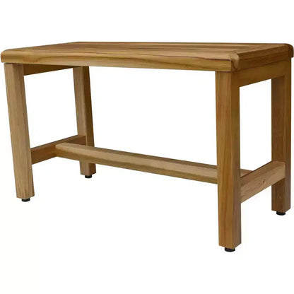 Banc de douche et extérieur rectangulaire compact en teck 30x14x18, étagère utilitaire, finition naturelle