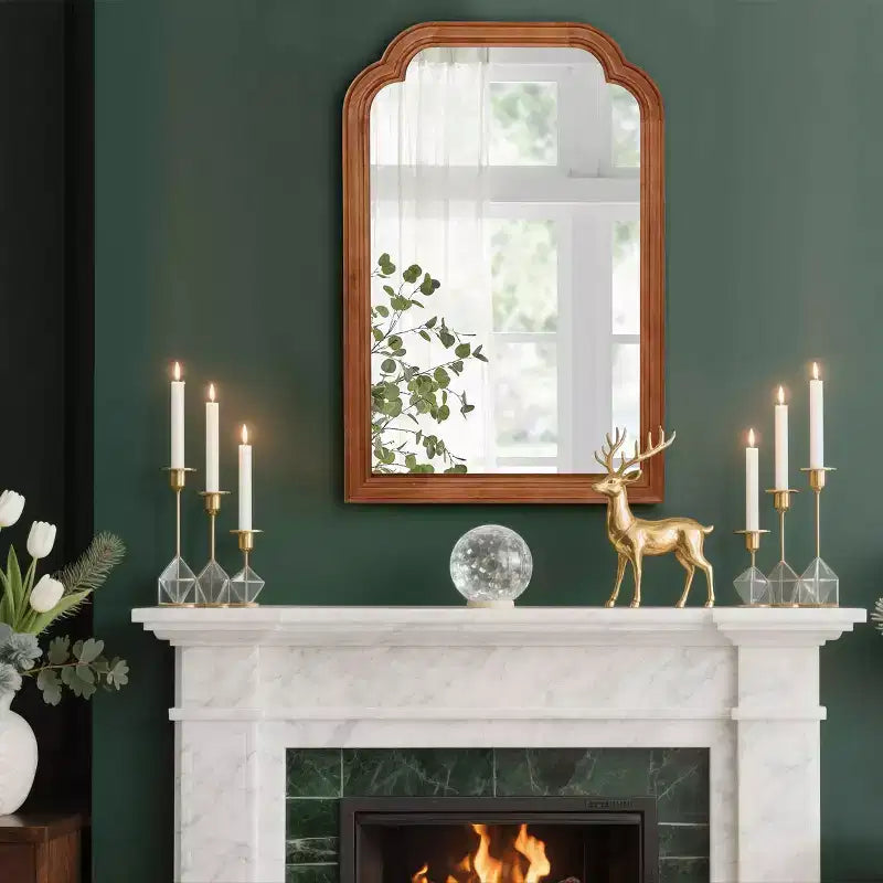 Miroir mural décoratif 24x36 en bois massif avec coins arrondis, Chambre Salle de bain, Brun jaunâtre