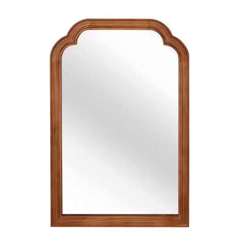 Miroir mural décoratif 24x36 en bois massif avec coins arrondis, Chambre Salle de bain, Brun jaunâtre