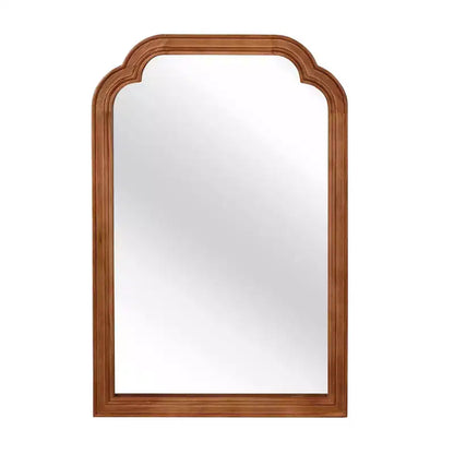 Miroir mural décoratif 24x36 en bois massif avec coins arrondis, Chambre Salle de bain, Brun jaunâtre