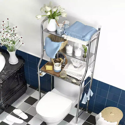 Meuble de Rangement Sur WC, Métal, Porte-Papier & Crochets, Sur Pied Sans Perçage, Blanc