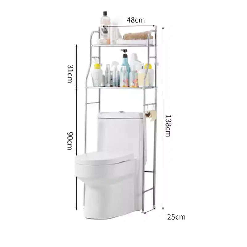 Meuble de Rangement Sur WC, Métal, Porte-Papier & Crochets, Sur Pied Sans Perçage, Blanc