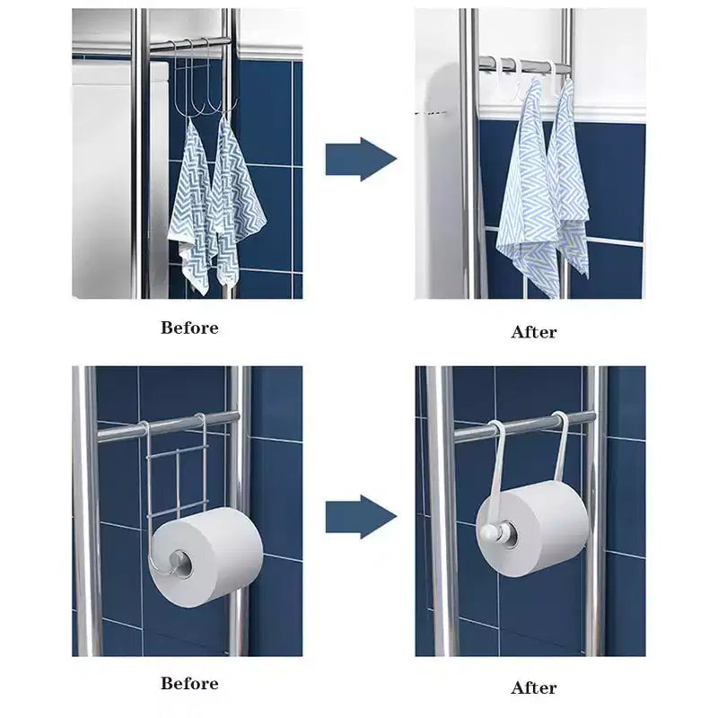 Meuble de Rangement Sur WC, Métal, Porte-Papier & Crochets, Sur Pied Sans Perçage, Blanc