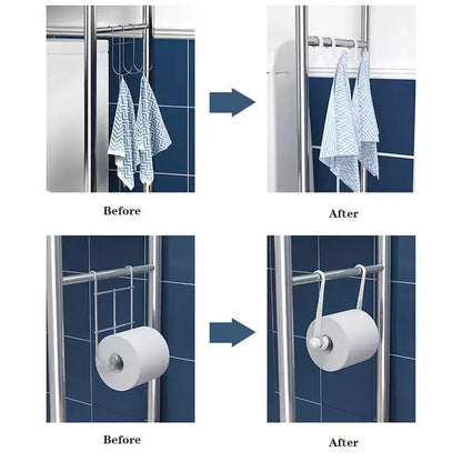 Meuble de Rangement Sur WC, Métal, Porte-Papier & Crochets, Sur Pied Sans Perçage, Blanc