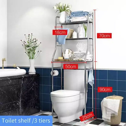 Meuble de Rangement Sur WC, Métal, Porte-Papier & Crochets, Sur Pied Sans Perçage, Blanc