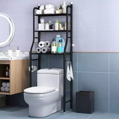 Meuble de Rangement Sur WC, Métal, Porte-Papier & Crochets, Sur Pied Sans Perçage, Blanc
