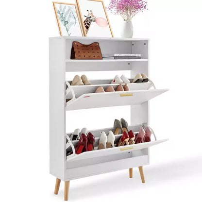 VEVOR Shoe Cabinet with 2 Flip Drawers, Shoe Storage Cabinet for Entryway, Free Standing Shoe Storage Organizer with Top Storage Cubby, White