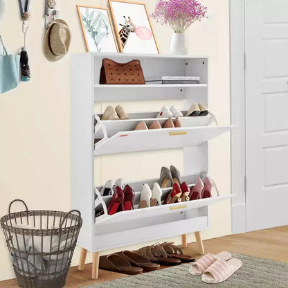 Meuble à chaussures avec 2 tiroirs basculants et compartiment de rangement supérieur, organisateur d'entrée autoportant, blanc