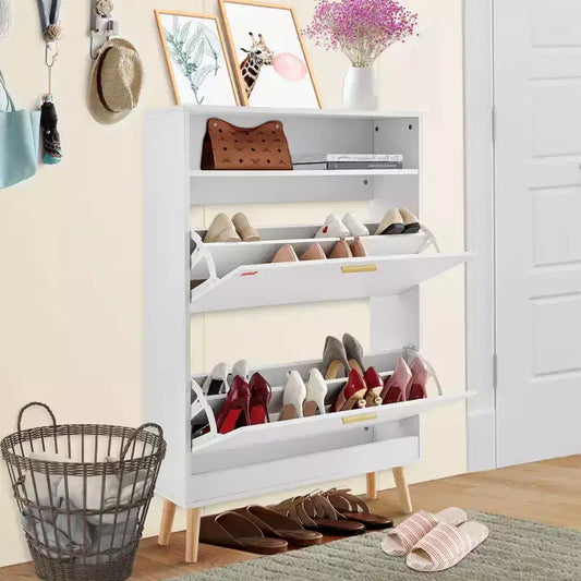 Shoe Cabinet with 2 Flip Drawers & Top Storage Cubby, Free Standing Entryway Organizer, White