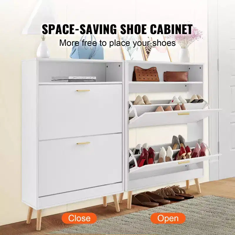 Meuble à chaussures avec 2 tiroirs basculants et compartiment de rangement supérieur, organisateur d'entrée autoportant, blanc