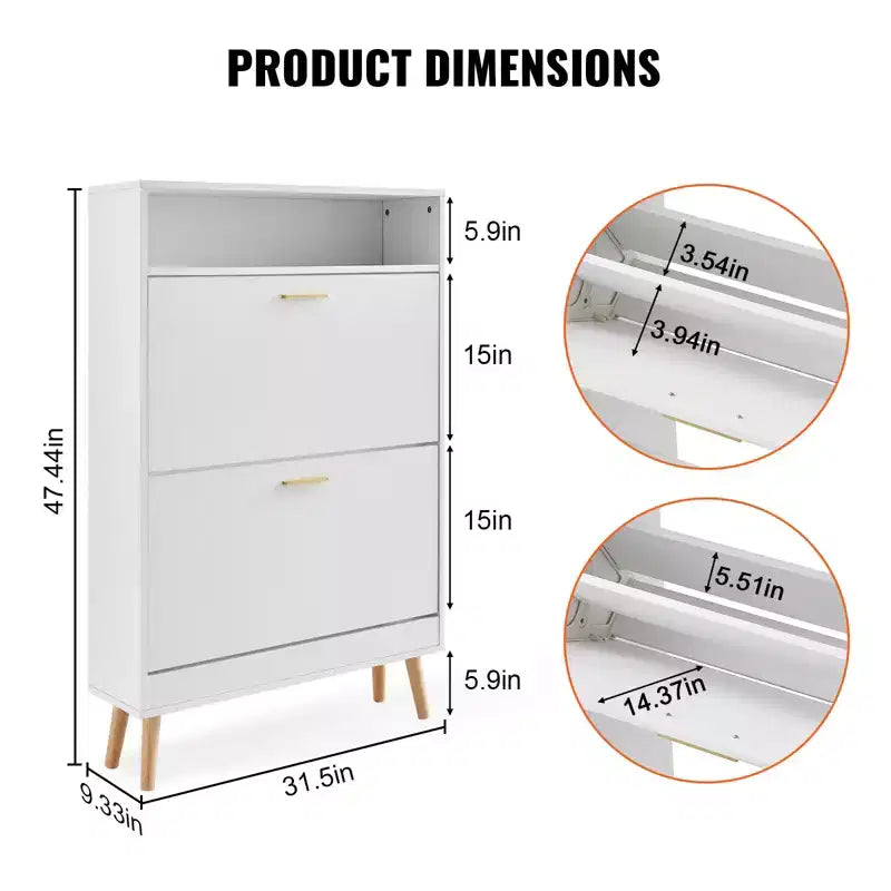 Meuble à chaussures avec 2 tiroirs basculants et compartiment de rangement supérieur, organisateur d'entrée autoportant, blanc