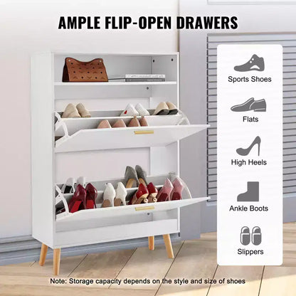 Meuble à chaussures avec 2 tiroirs basculants et compartiment de rangement supérieur, organisateur d'entrée autoportant, blanc