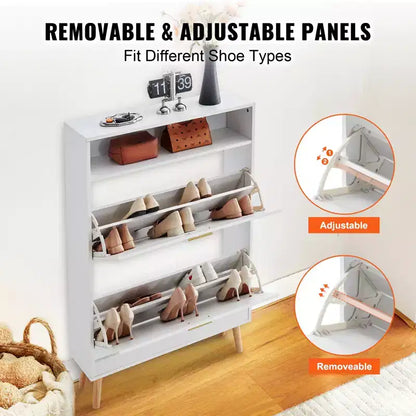 Meuble à chaussures avec 2 tiroirs basculants et compartiment de rangement supérieur, organisateur d'entrée autoportant, blanc