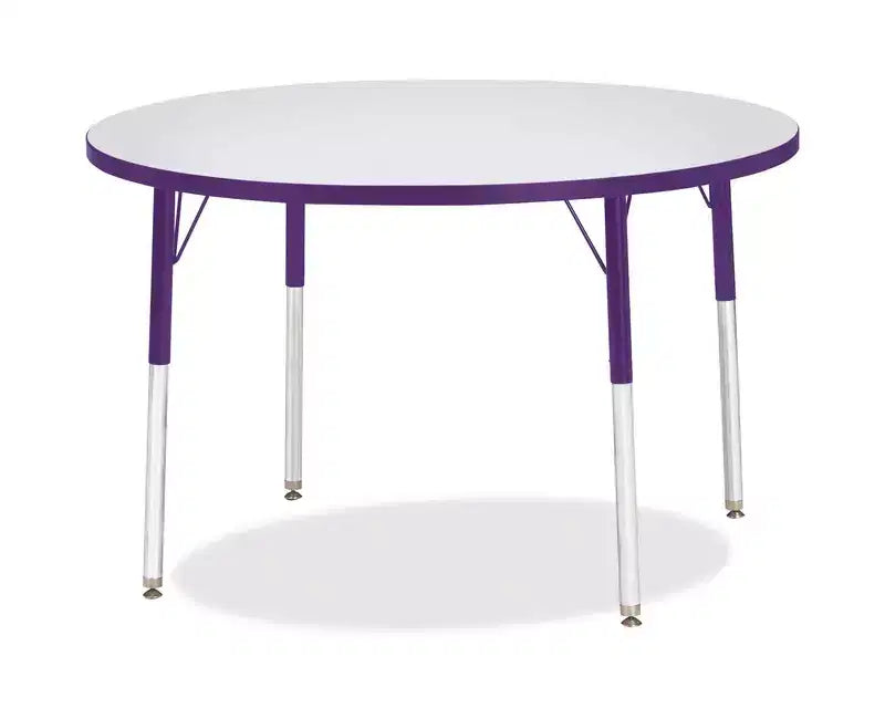 Table d'activité ronde pour adultes Hauteur 42x42, pieds réglables en acier, stratifié durable, violet