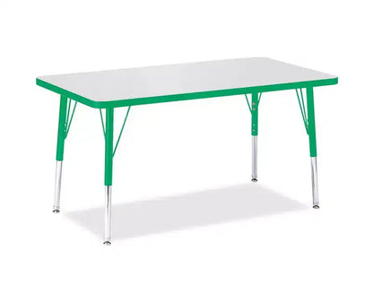 Table d'activités rectangulaire hauteur élémentaire 24x36, bord vert, pieds en acier réglables