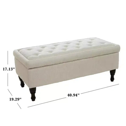 Banc de rangement ottoman, Rembourré capitonné, Pieds en bois tourné, Repose-pieds et banc de lit