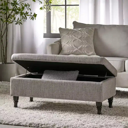Banc de rangement ottoman, Rembourré capitonné, Pieds en bois tourné, Repose-pieds et banc de lit