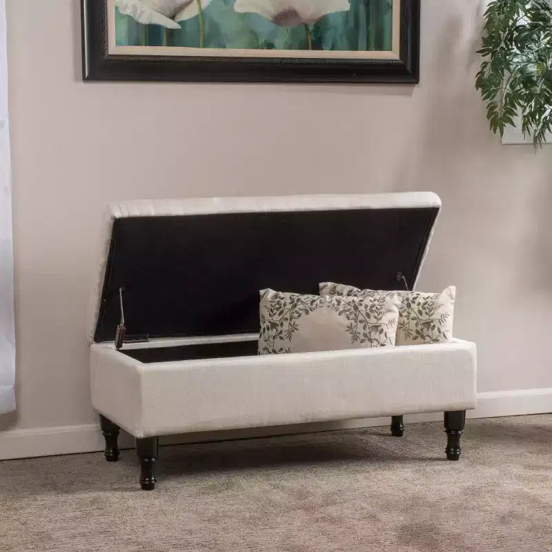 Banc de rangement ottoman, Rembourré capitonné, Pieds en bois tourné, Repose-pieds et banc de lit