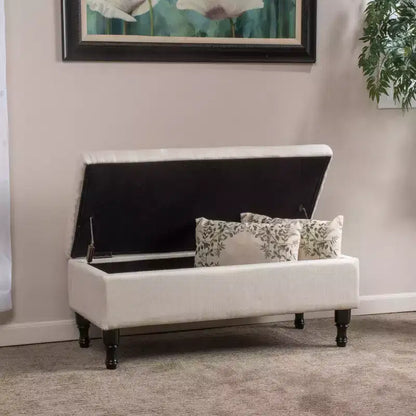 Banc de rangement ottoman, Rembourré capitonné, Pieds en bois tourné, Repose-pieds et banc de lit