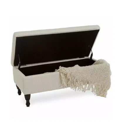Banc de rangement ottoman, Rembourré capitonné, Pieds en bois tourné, Repose-pieds et banc de lit