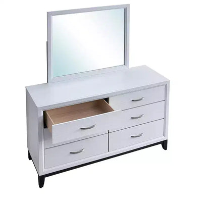 Miroir de commode encadré rectangulaire 39x35, cadre grain de bois gris, verre à faible distorsion, léger