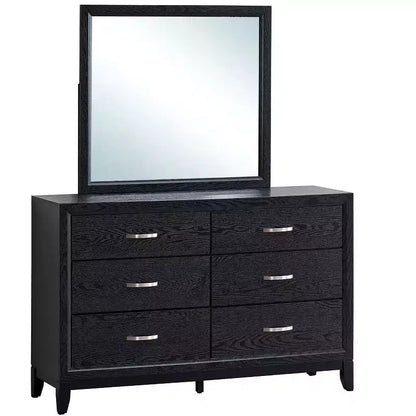 Miroir de commode encadré rectangulaire 39x35, cadre grain de bois gris, verre à faible distorsion, léger