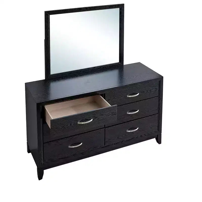 Miroir de commode encadré rectangulaire 39x35, cadre grain de bois gris, verre à faible distorsion, léger