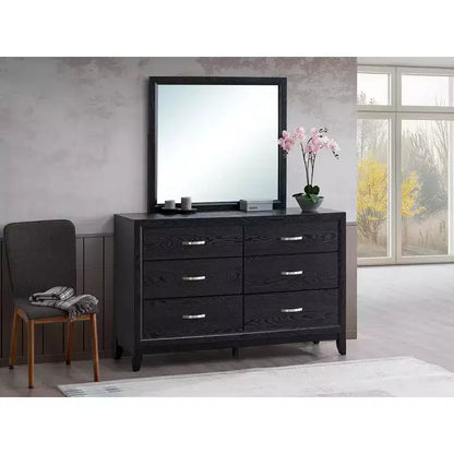 Miroir de commode encadré rectangulaire 39x35, cadre grain de bois gris, verre à faible distorsion, léger