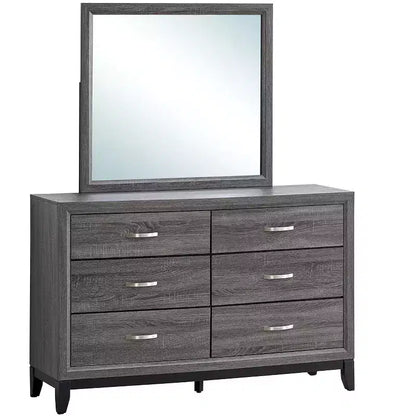 Miroir de commode encadré rectangulaire 39x35, cadre grain de bois gris, verre à faible distorsion, léger