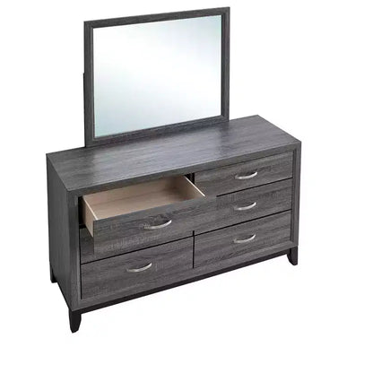 Miroir de commode encadré rectangulaire 39x35, cadre grain de bois gris, verre à faible distorsion, léger