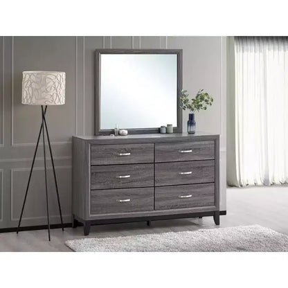 Miroir de commode encadré rectangulaire 39x35, cadre grain de bois gris, verre à faible distorsion, léger