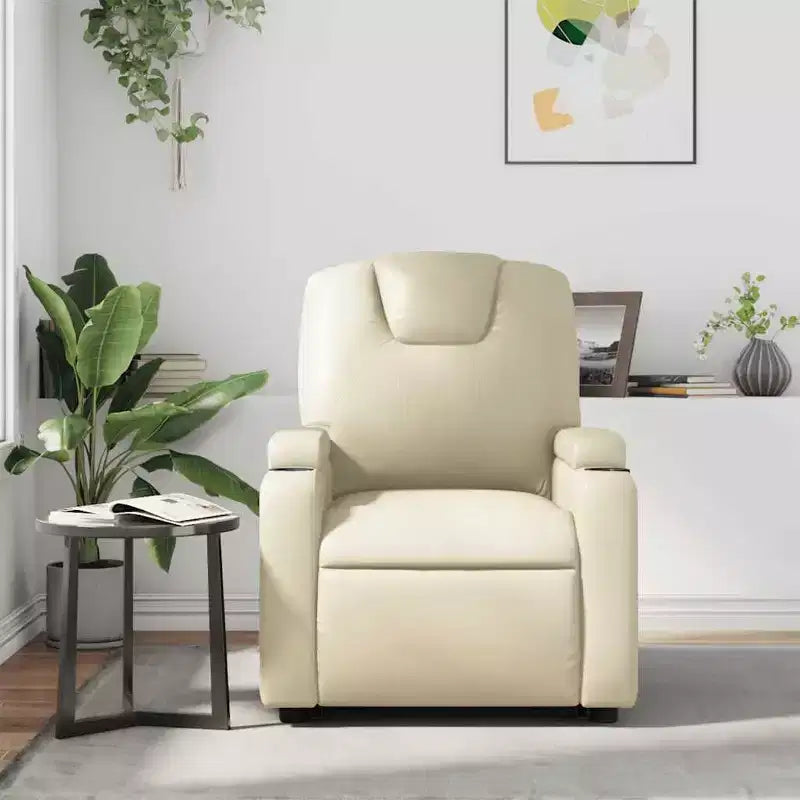 Fauteuil inclinable de massage avec 6 points de vibration, cuir synthétique crème, porte-gobelets, réglable