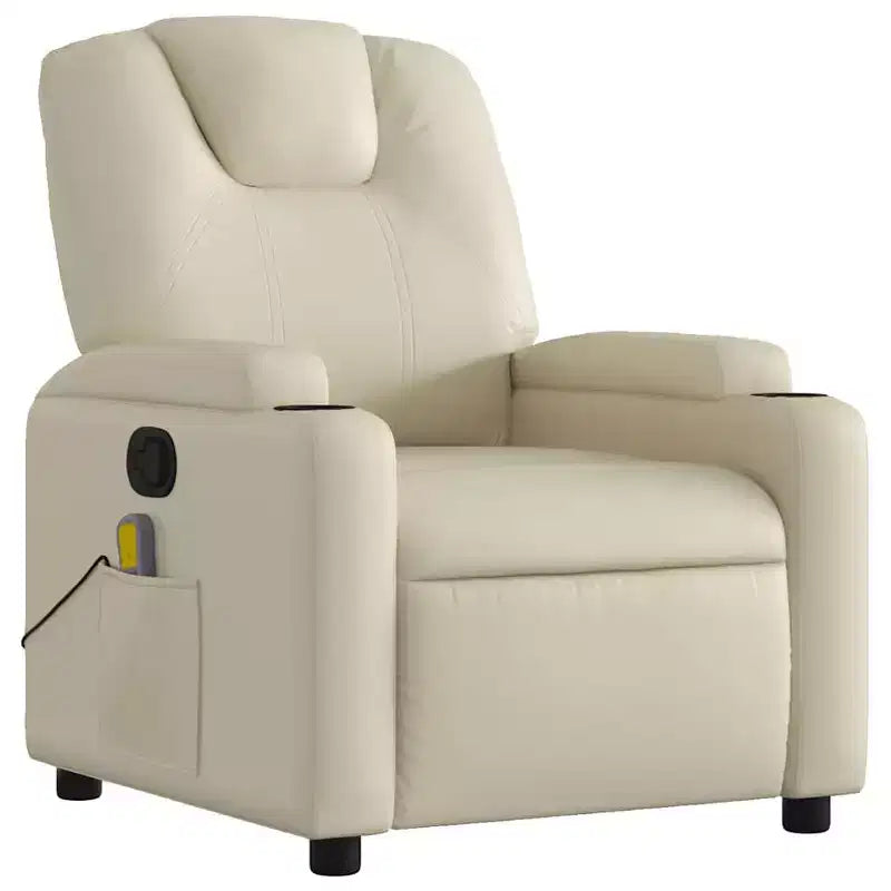 Fauteuil inclinable de massage avec 6 points de vibration, cuir synthétique crème, porte-gobelets, réglable