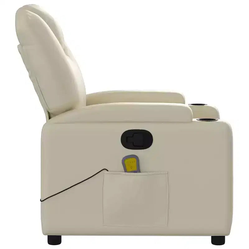 Fauteuil inclinable de massage avec 6 points de vibration, cuir synthétique crème, porte-gobelets, réglable