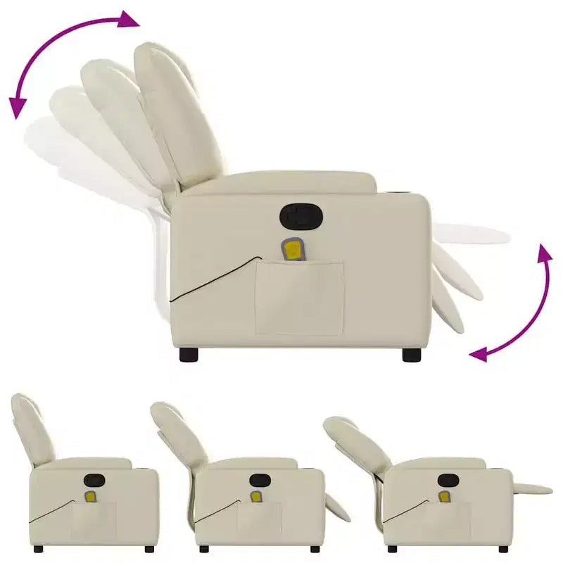Fauteuil inclinable de massage avec 6 points de vibration, cuir synthétique crème, porte-gobelets, réglable